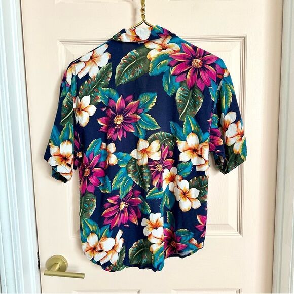 Impressions Blue and Pink Casual Button Down Hawaiian Shirt - Picture 5 of 5